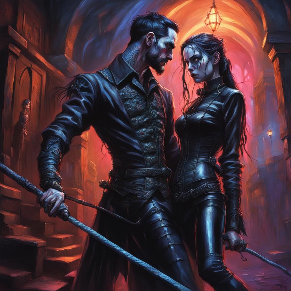 Gothic Woman in Dungeon: Hyperrealistic Splash Art