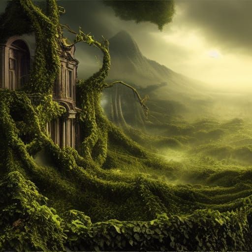 Black Vines Take Over Temple: Epic Digital Painting