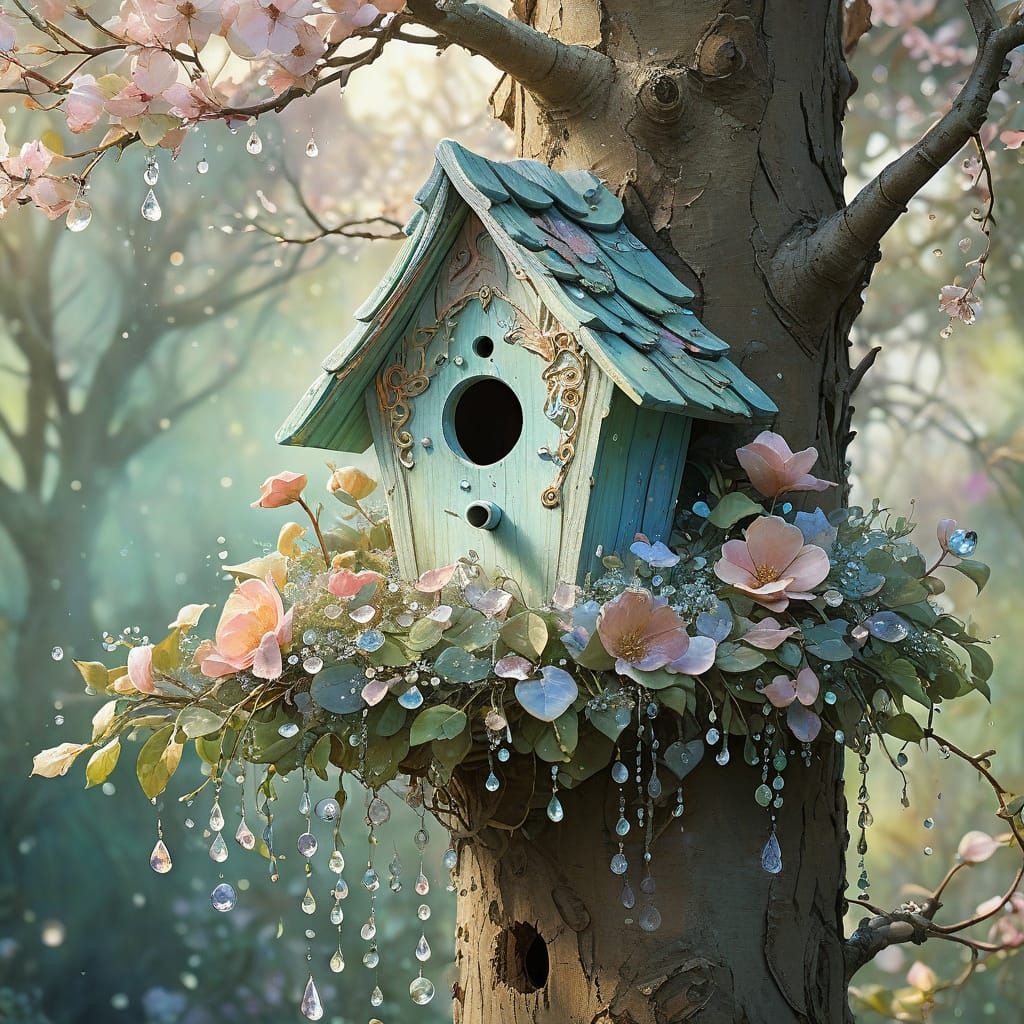 Enchanting Birdhouse in Watercolor Fantasy Style