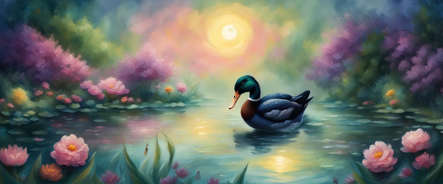 Black Ducks in Moonlit Pond: Fantasy Realism