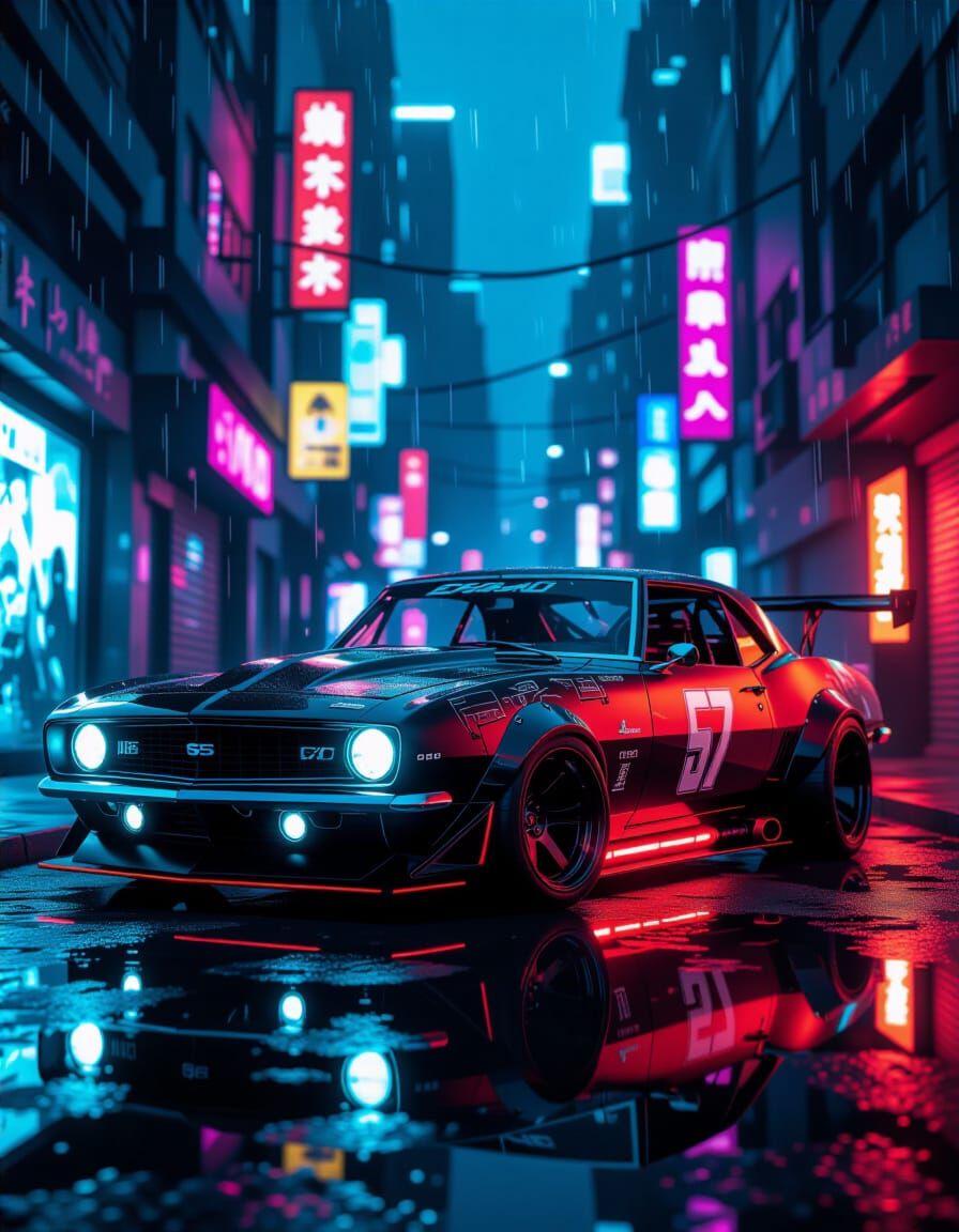Cyberpunk Camaro Street Racer in Neon City
