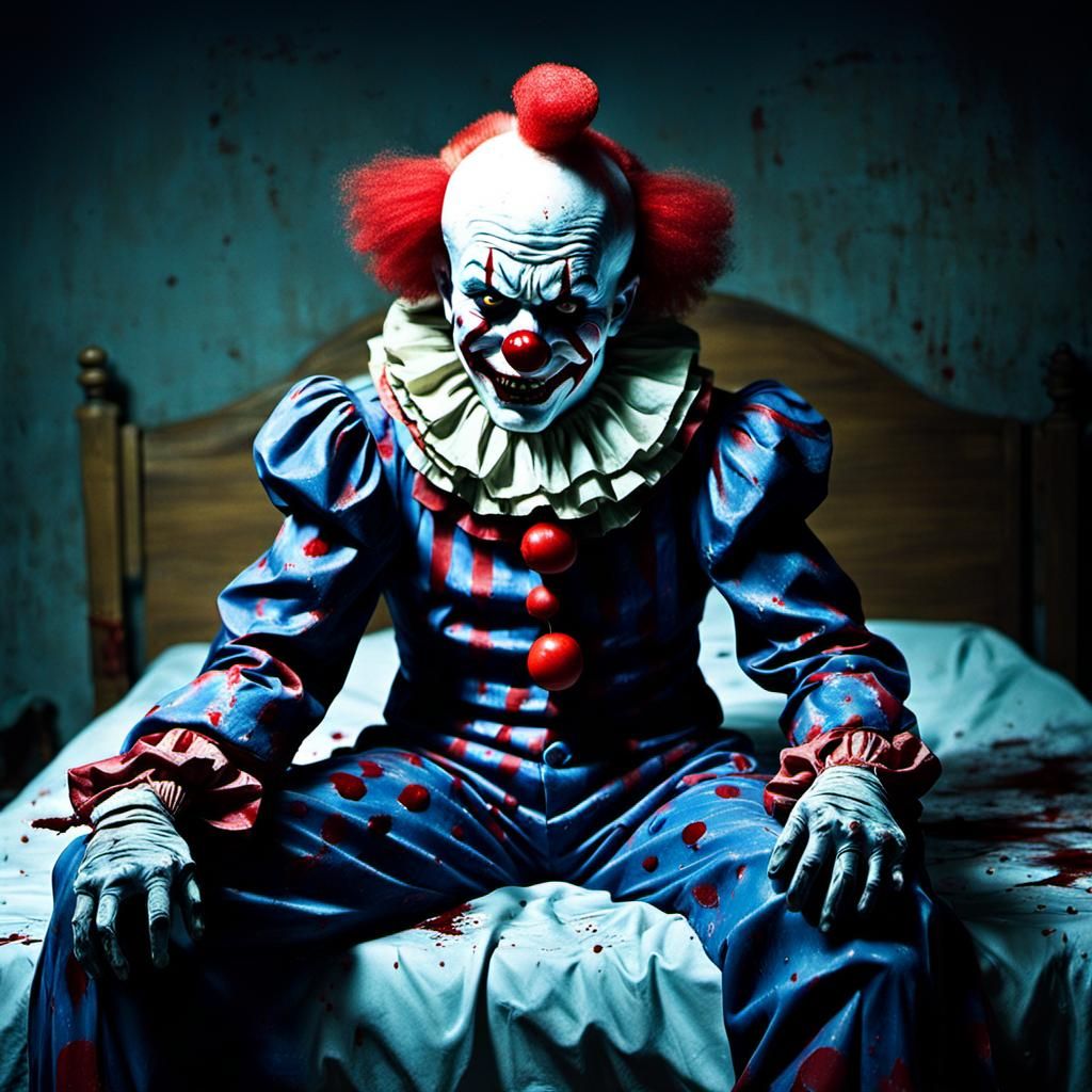 Terrifying Broken Clown at Night, Sinister Art