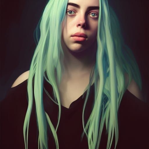 Billie Eilish Portrait in Hyperdetailed Splash Art Style