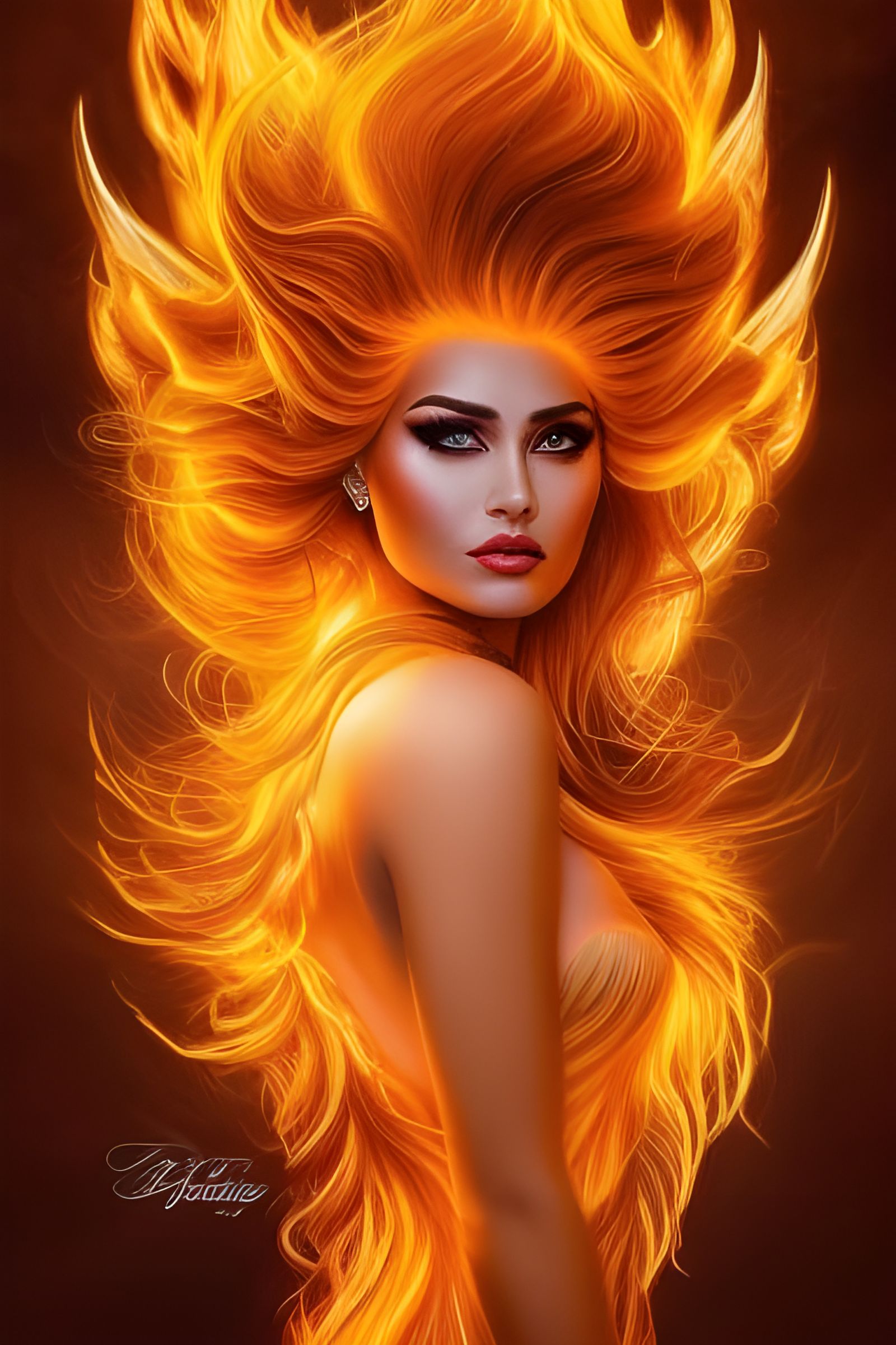 Goddess of Fire Portrait in Hyperrealism