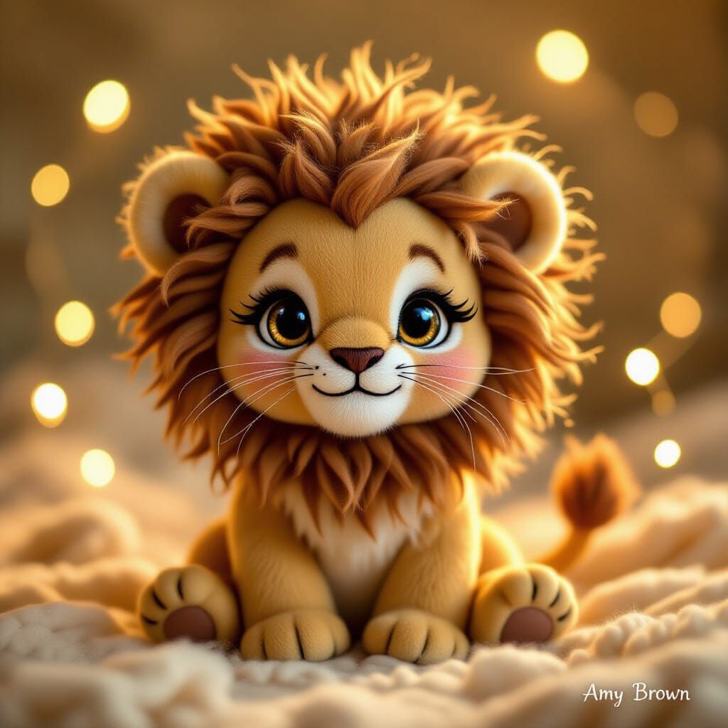 Whimsical Baby Lion Art with Ethereal Fantasy Style