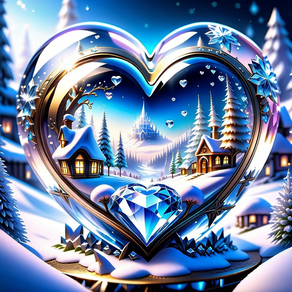 crystal heart containing amazing magical little faeries village
