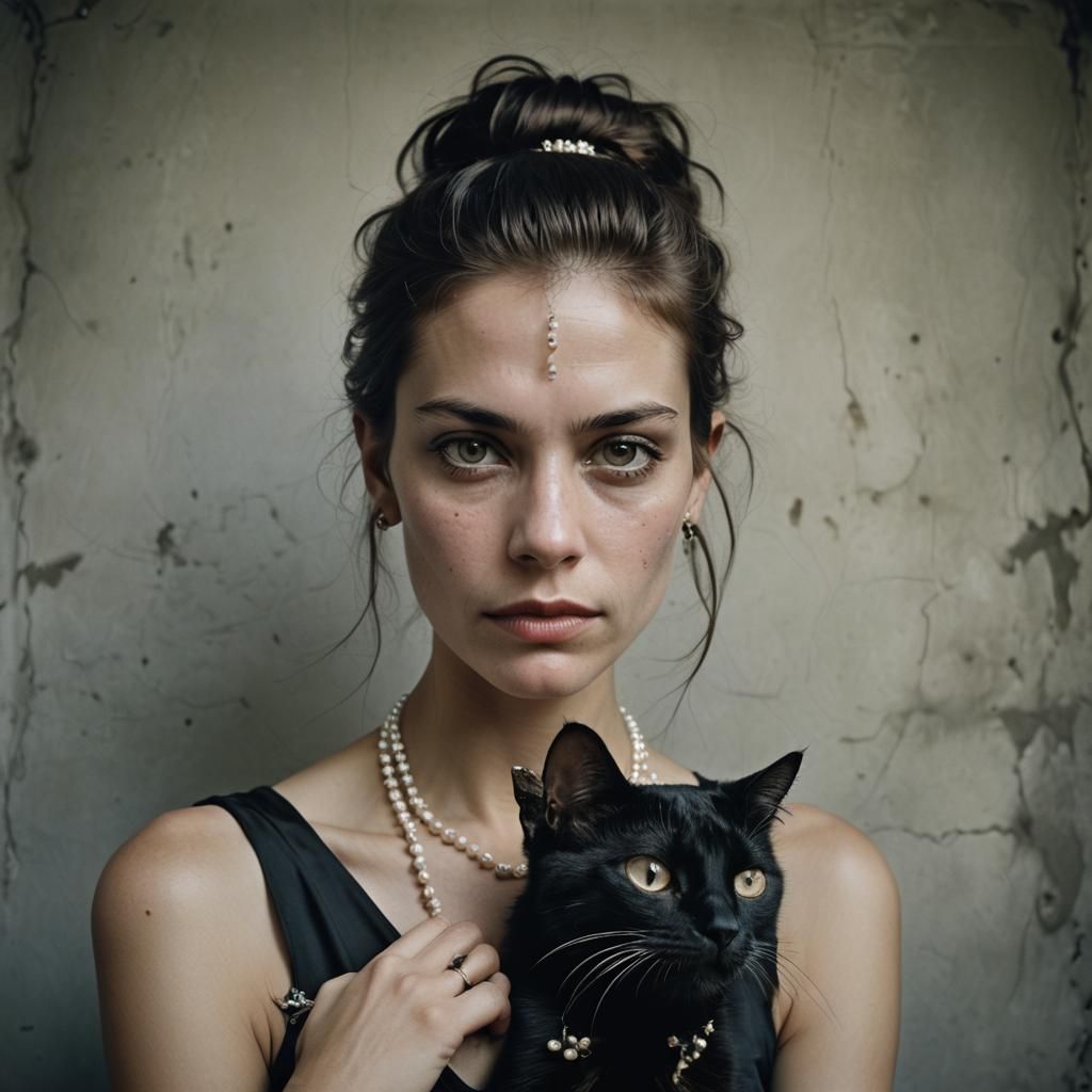 Woman with Lizard and Cat Portrait