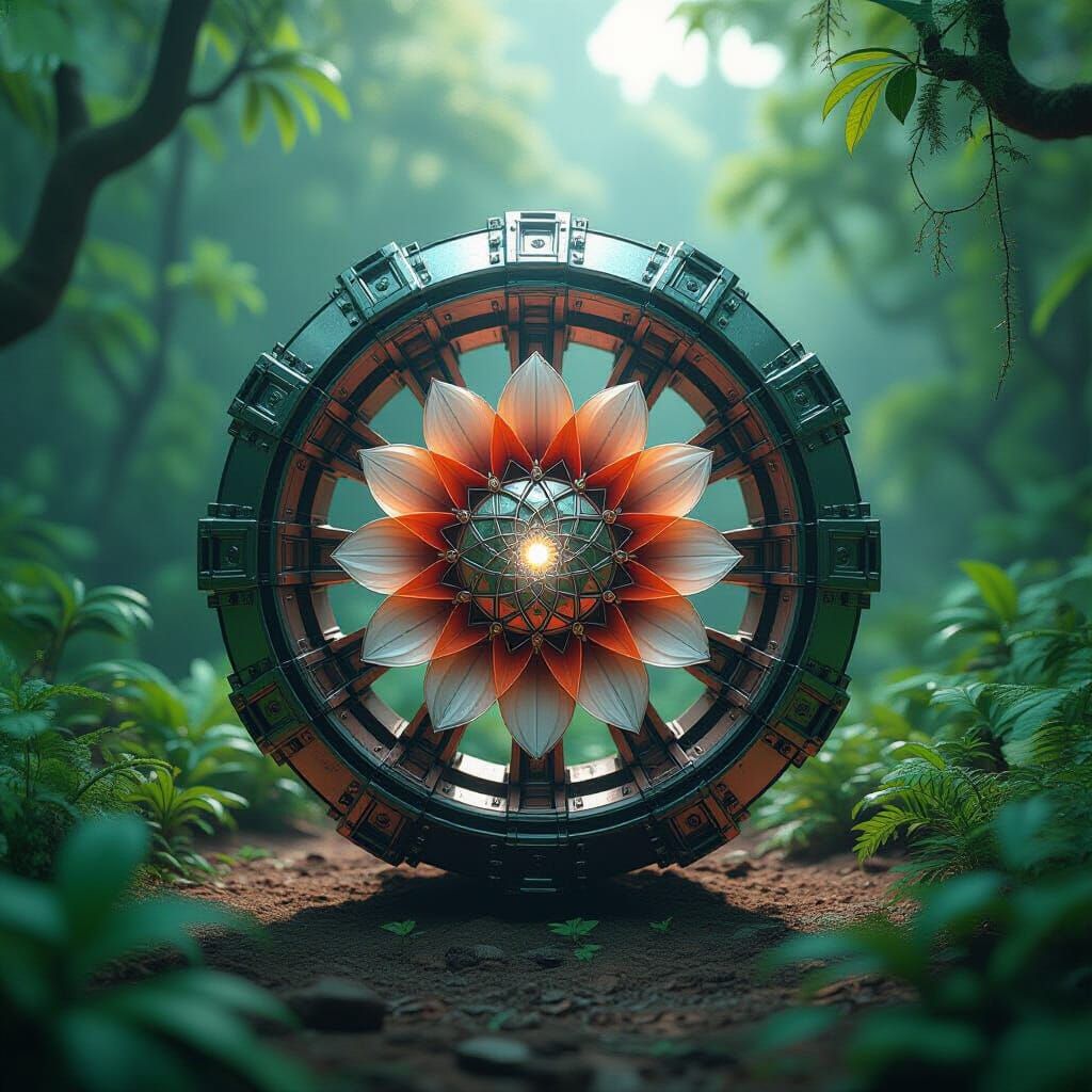 Fibonacci Flower in Jungle, Sci-Fi Digital Art