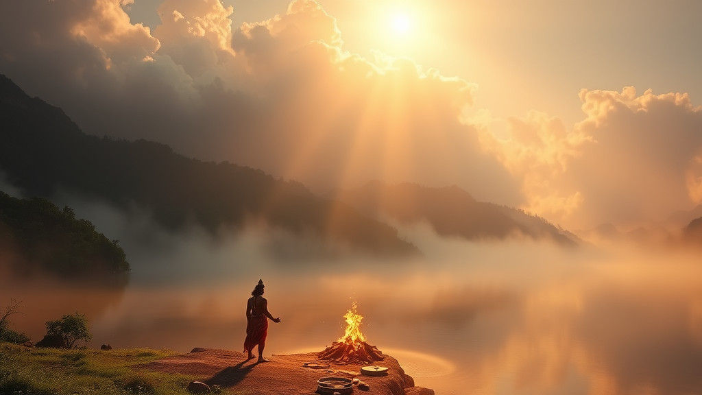 Brahma Performing Yagya in Ethereal Landscape