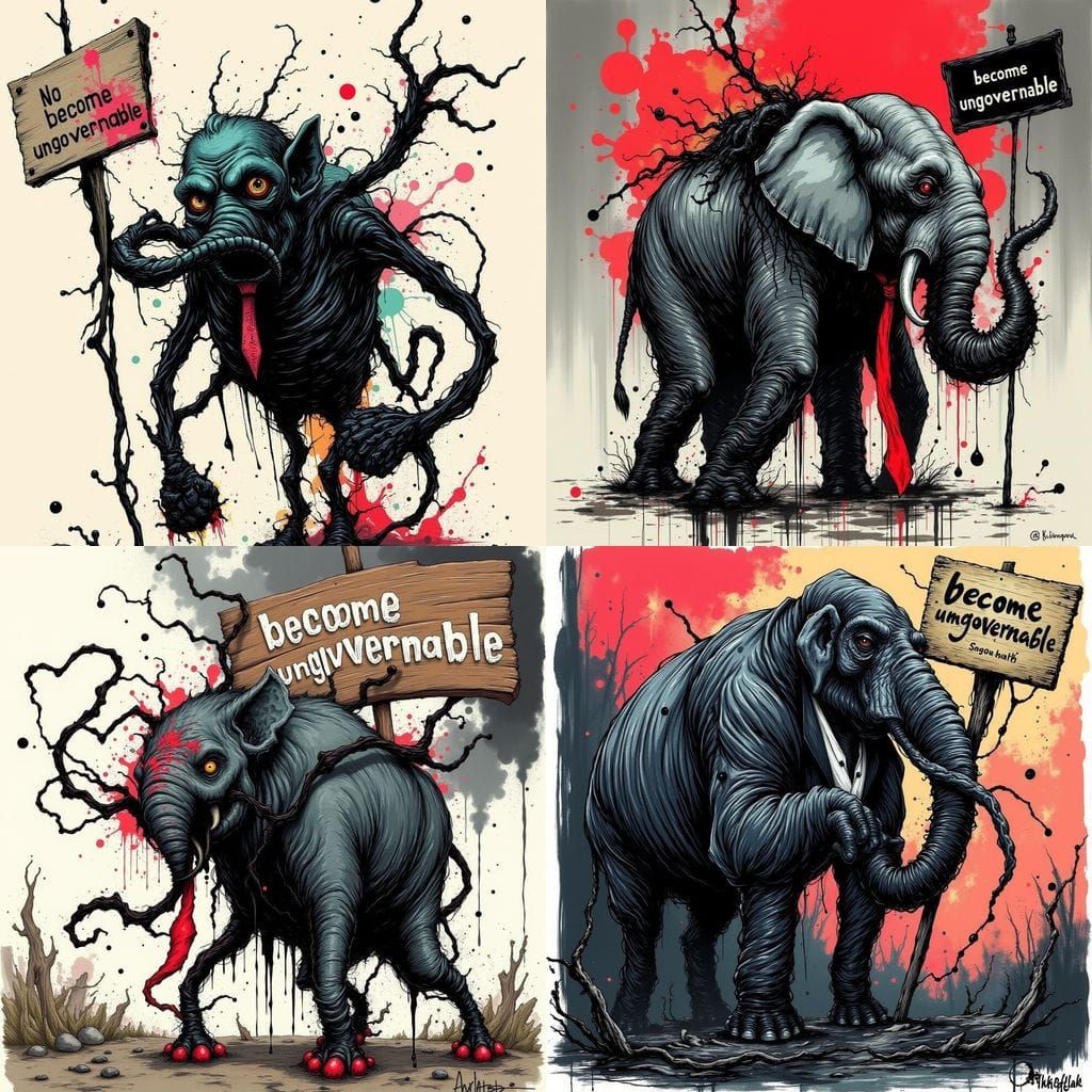 Bloated Elephant Walks Upright Holding 'Become Ungovernable'...