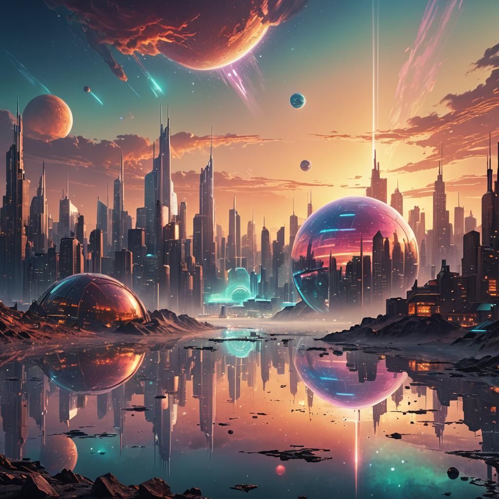 Neon Noir: Futuristic Cityscape on Distant Planet