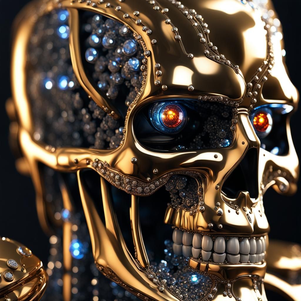 Terminator Smile with Gold Teeth in Hyperrealism