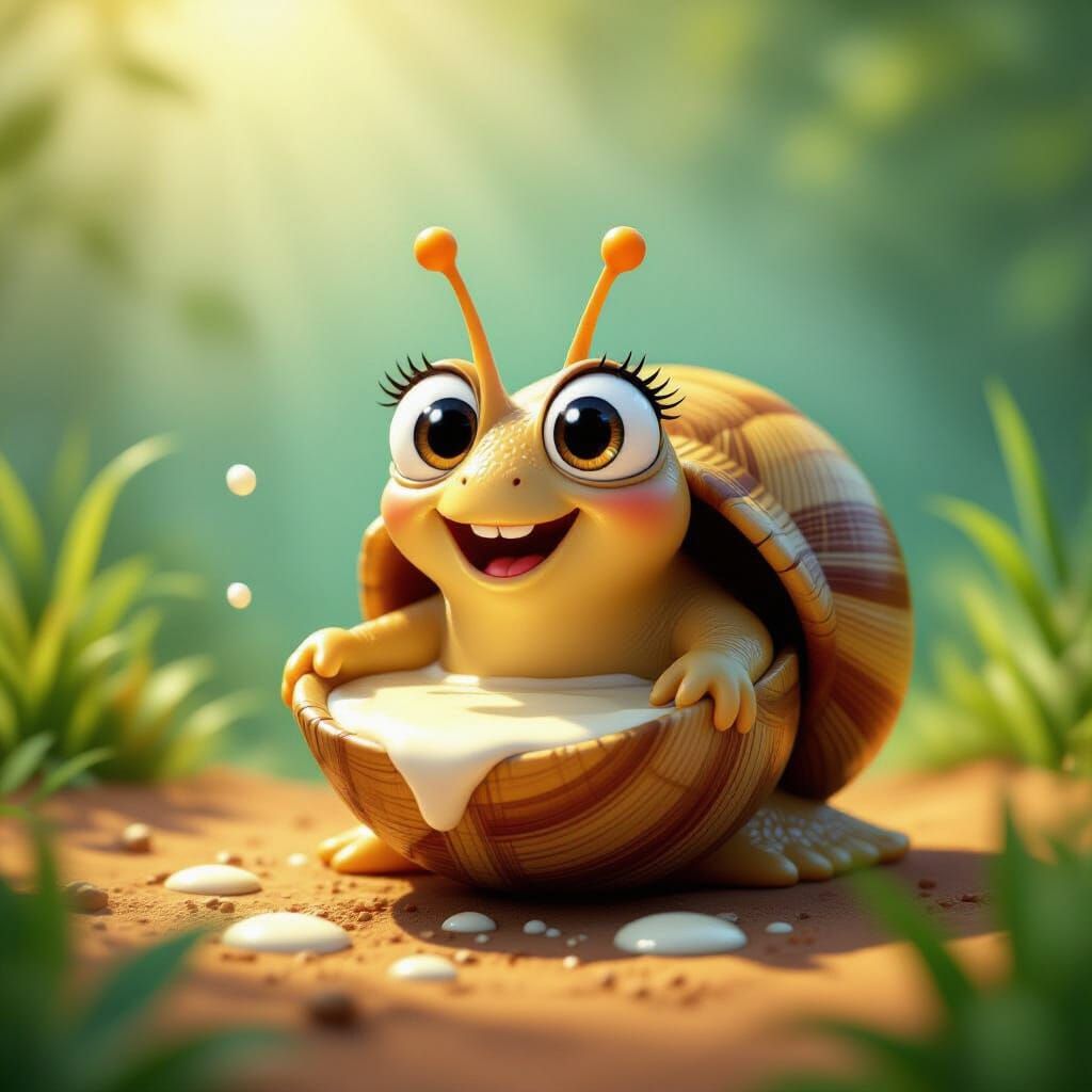 Smiling Snail Emerges in Pixar-Inspired 3D Scene