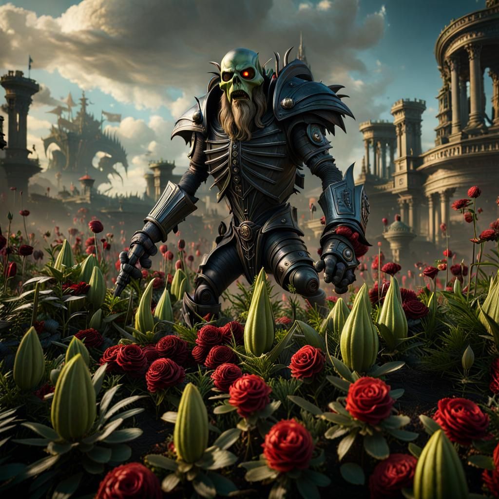Plants vs Rob Zombie Battle Scene, Maximalist Style