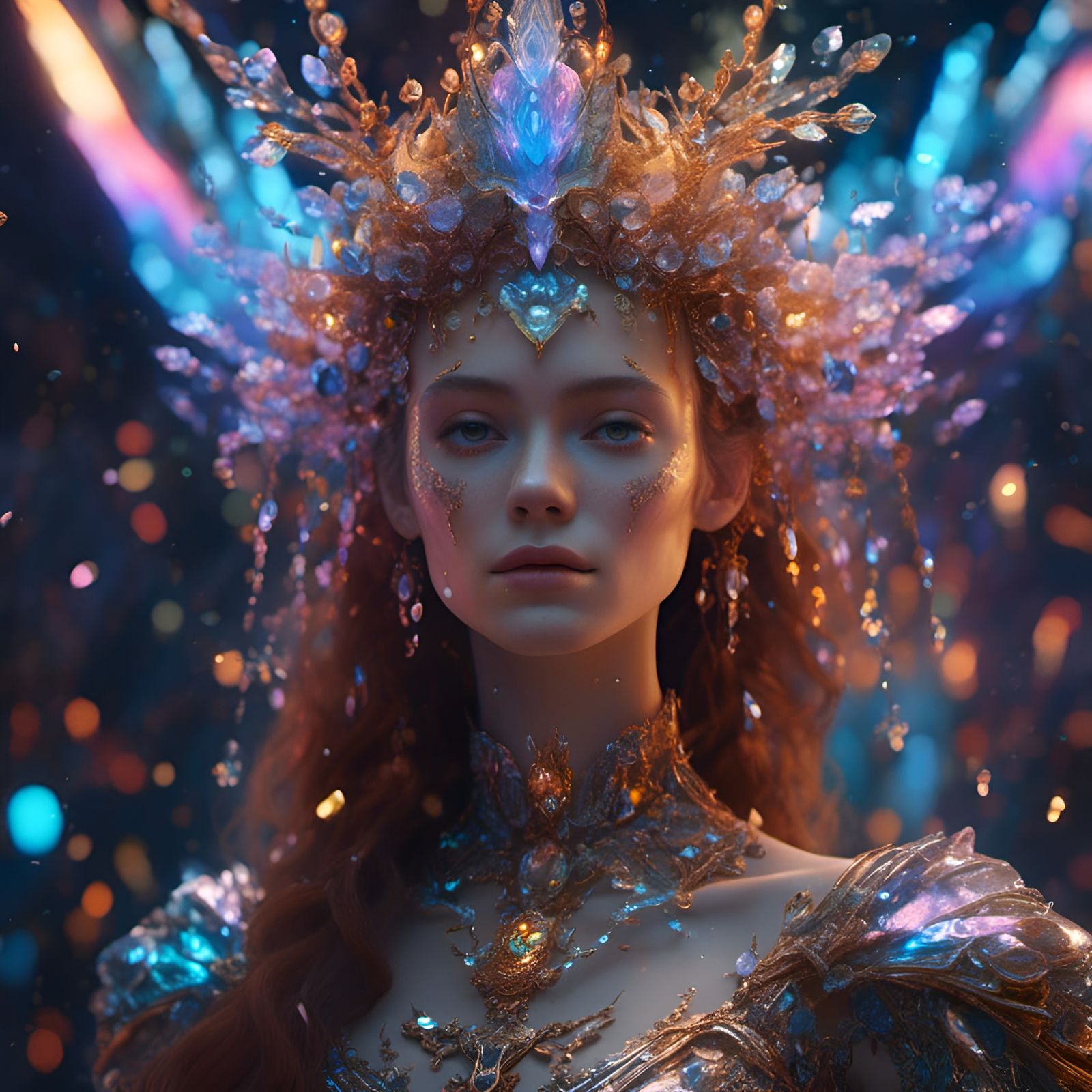 Holographic Crystal Maiden in Hyperreal Detail