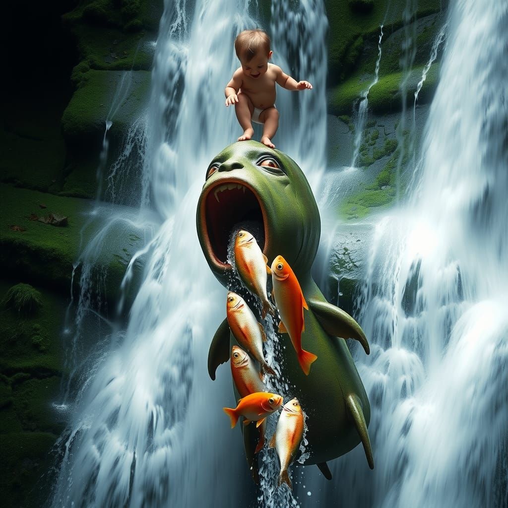 Child Creates Waterfall of Fish