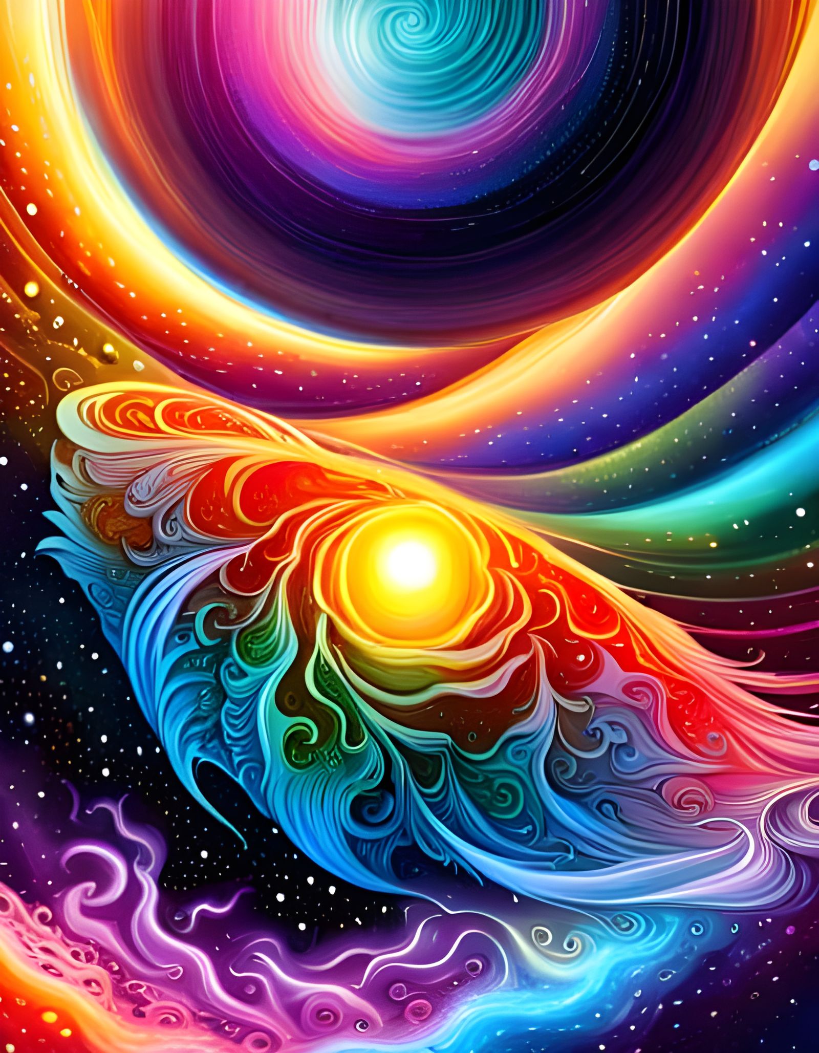 Holographic Cosmic Astral Illustration in Mixed Media