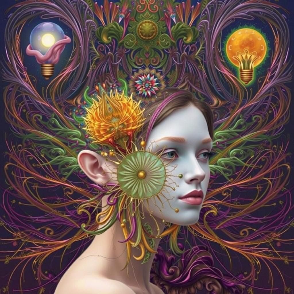 Brain Network in Warped Perspective, Detailed Digital Art