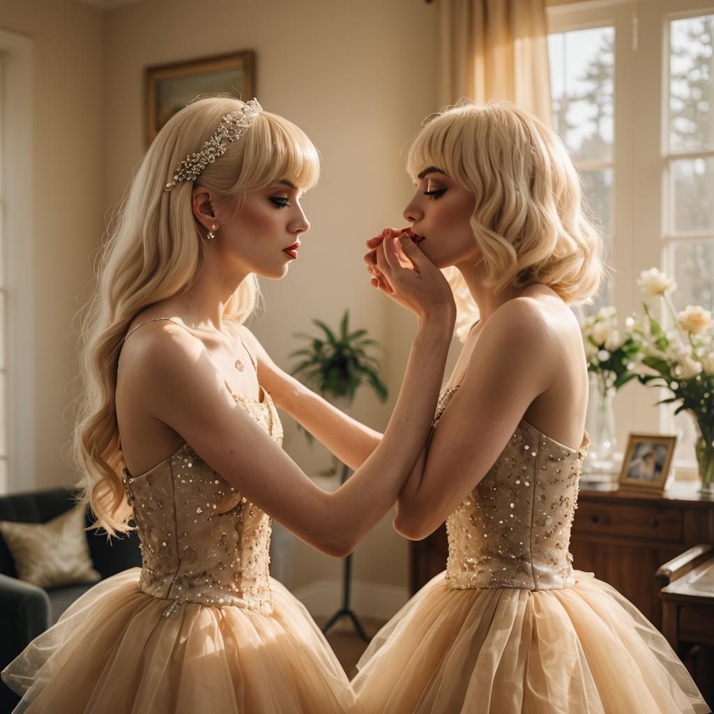 Dreamy Portrait of Girl Kissing Cross-dressed Boy