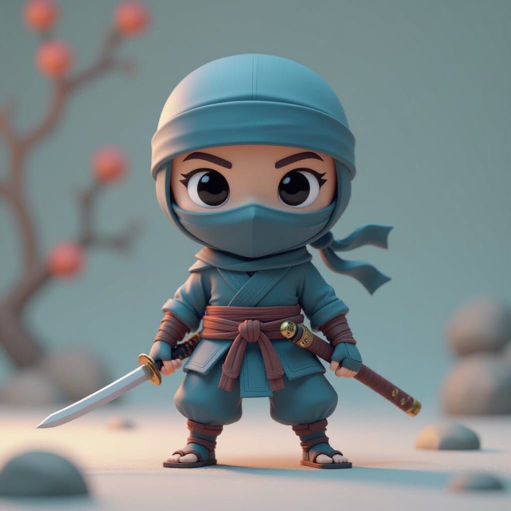Cute Ninja Toy in Pop Surrealism Style