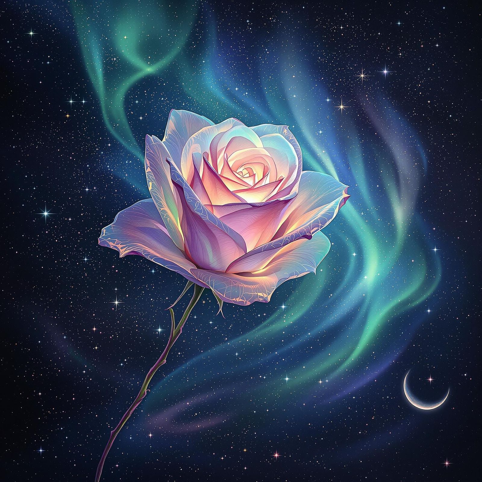 Surreal Astral Rose Blooms in Cosmic Splendor