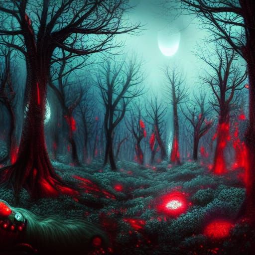 Sinister Cosmic Forest Landscape in Hyperdetailed 8k