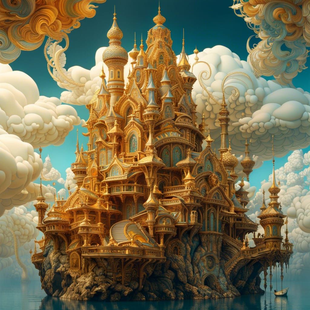 Fantastical Castle Kingdom Floating on Ethereal Clouds