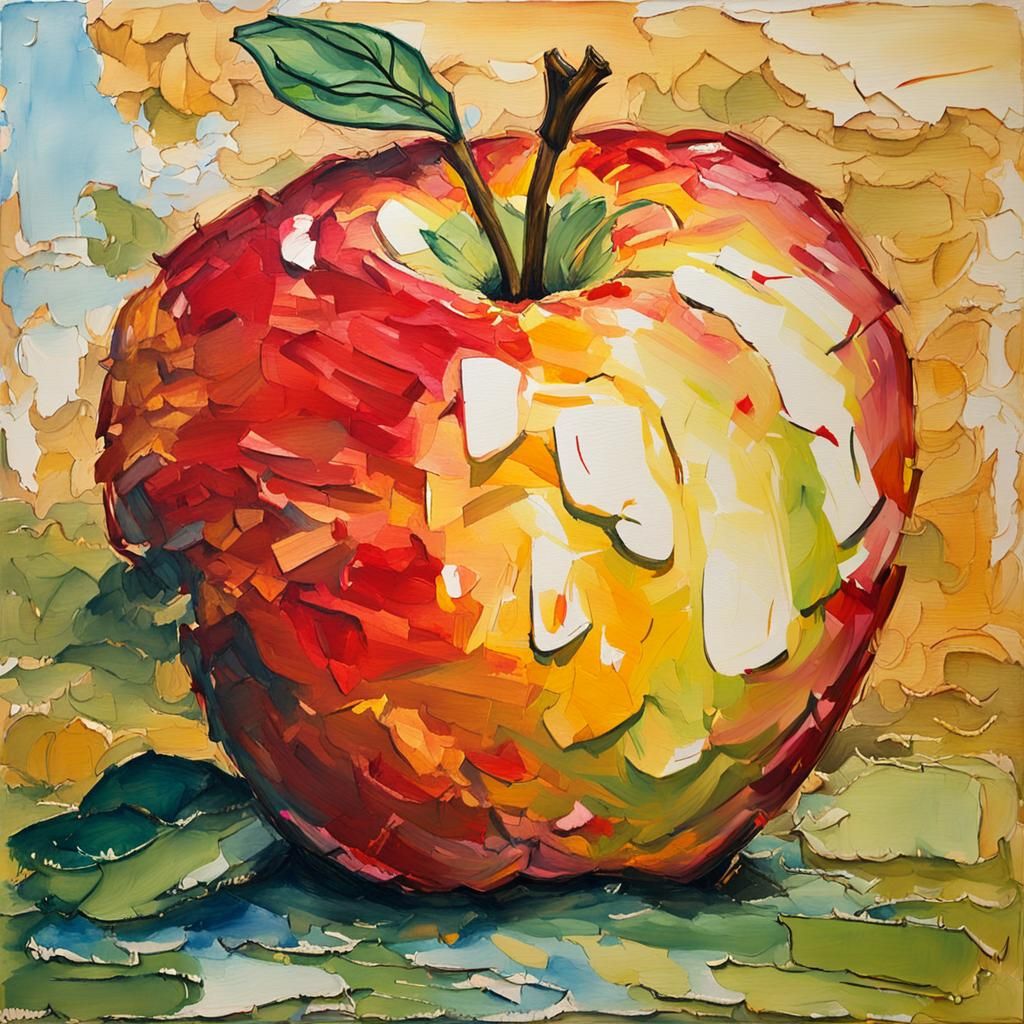 Giant Cartoon Apple in Gouache Impasto Style