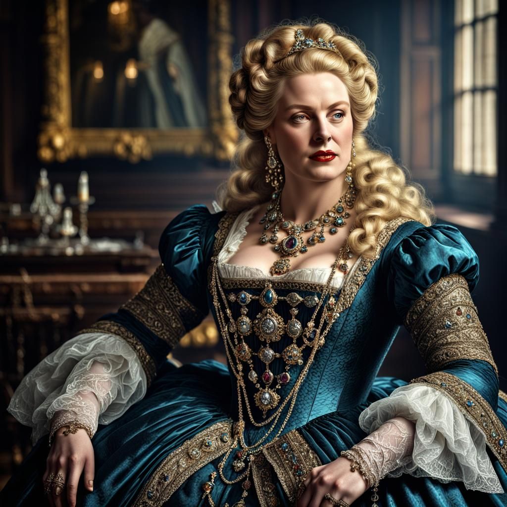 Milady in 1625 Era Clothes with Blonde Hair