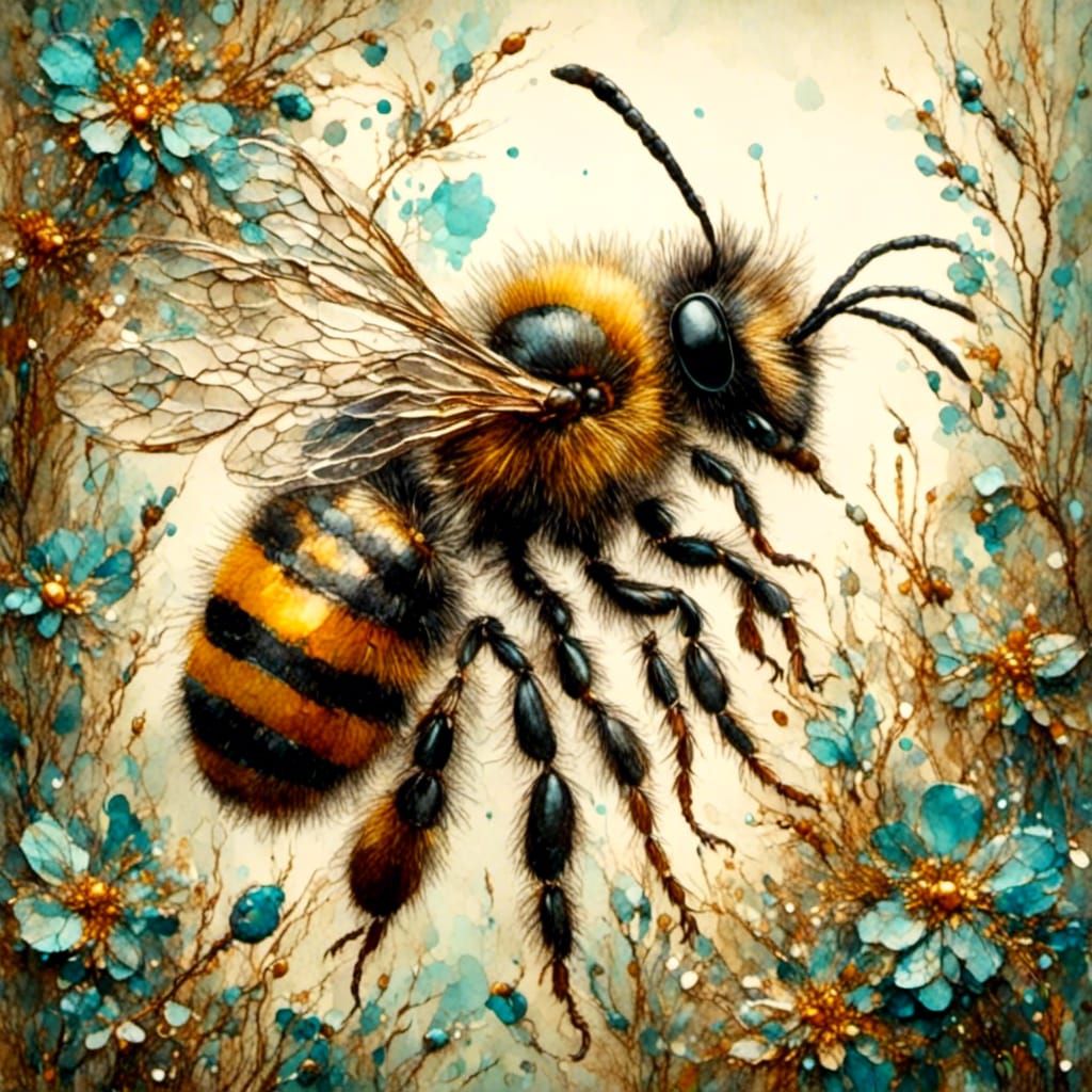 Honeybee in Oil Painting Style