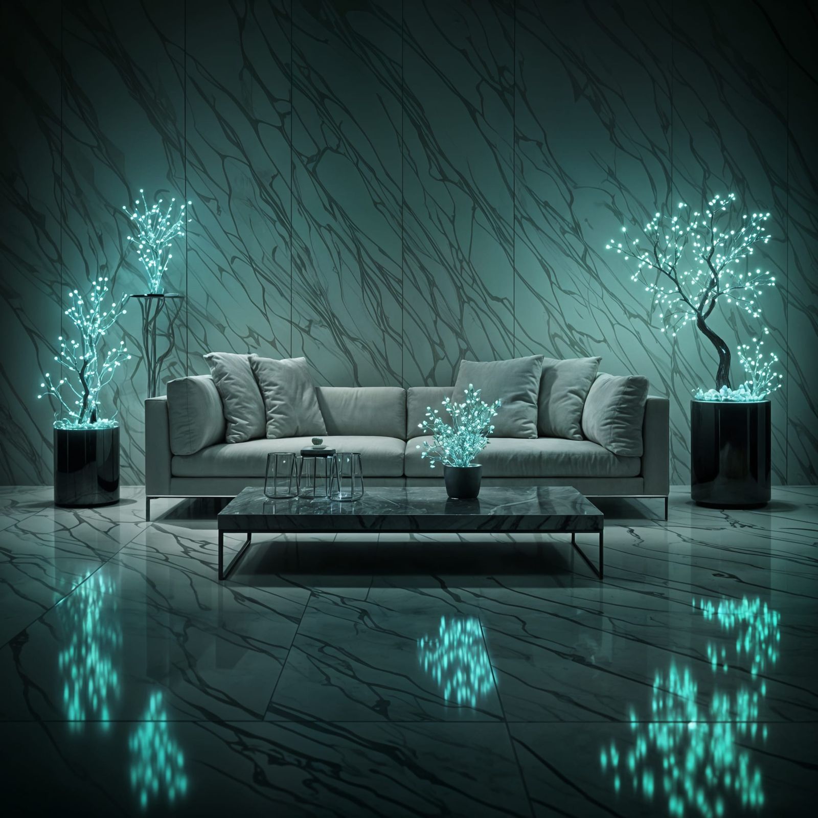 Modern Living Room with Bioluminescent Lighting