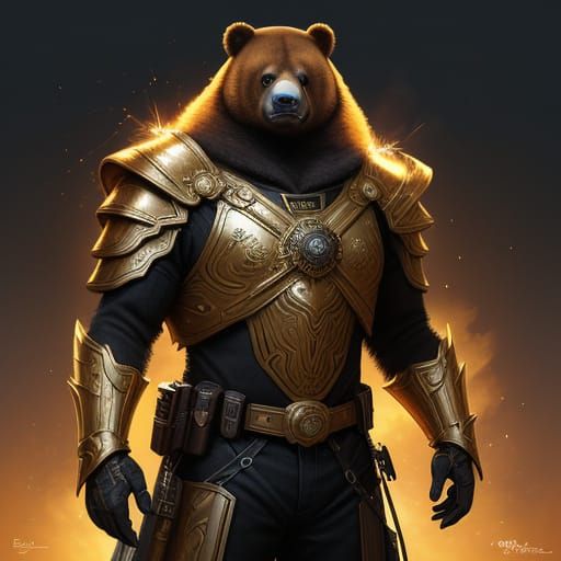 Sun-Kissed Cop Sunbear in Vibrant Fantasy Landscape