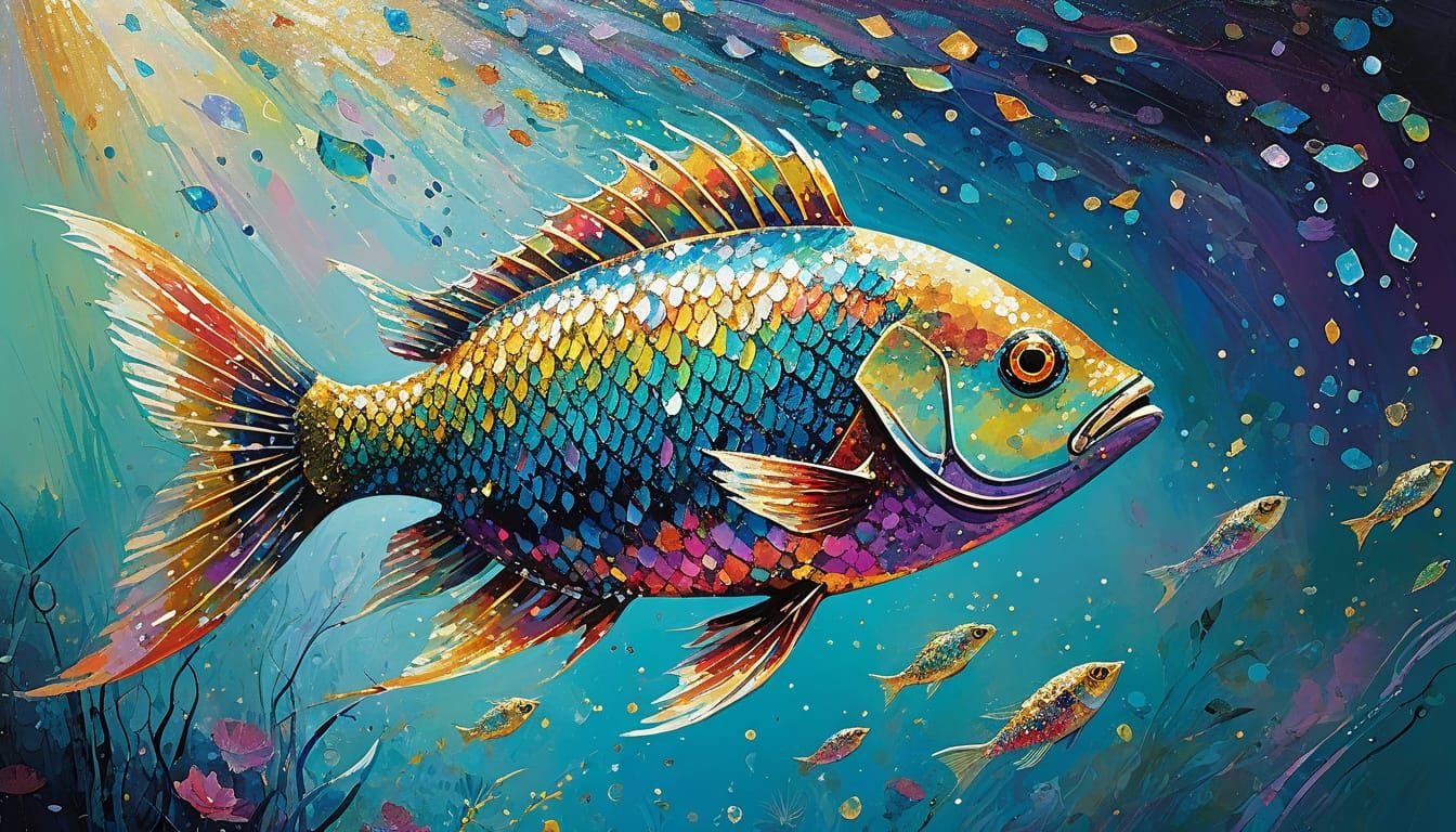 Glittering Rainbow Fish and Diamond Bird Underwater