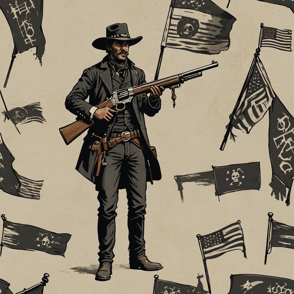 Wild West Gunslinger with Whimsical Flag Guns