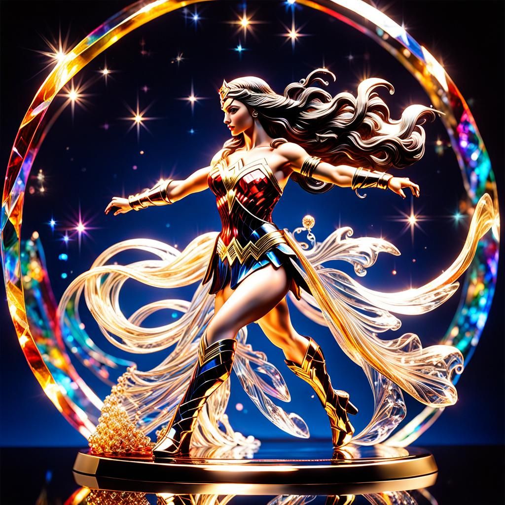 Crystal Glass Sculpture of Dancing Wonder Woman