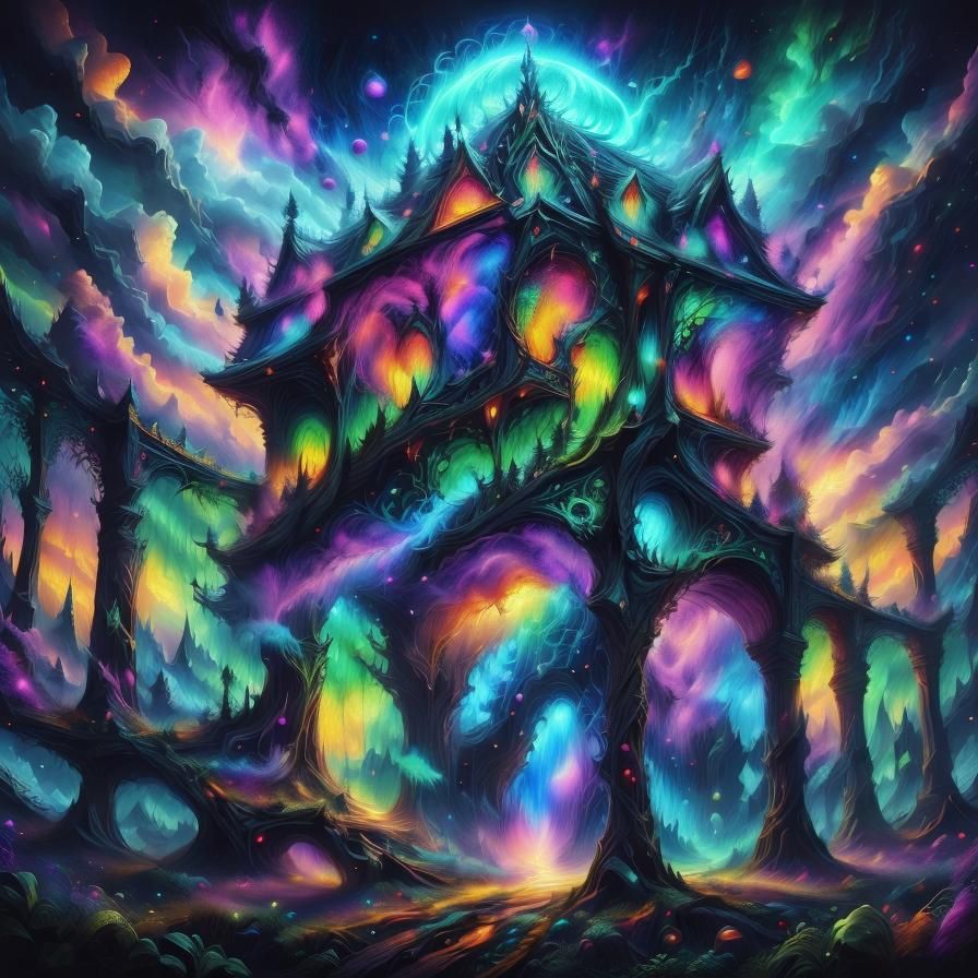 Surrealist Cosmic Goddess Radiates Vibrant Blacklight