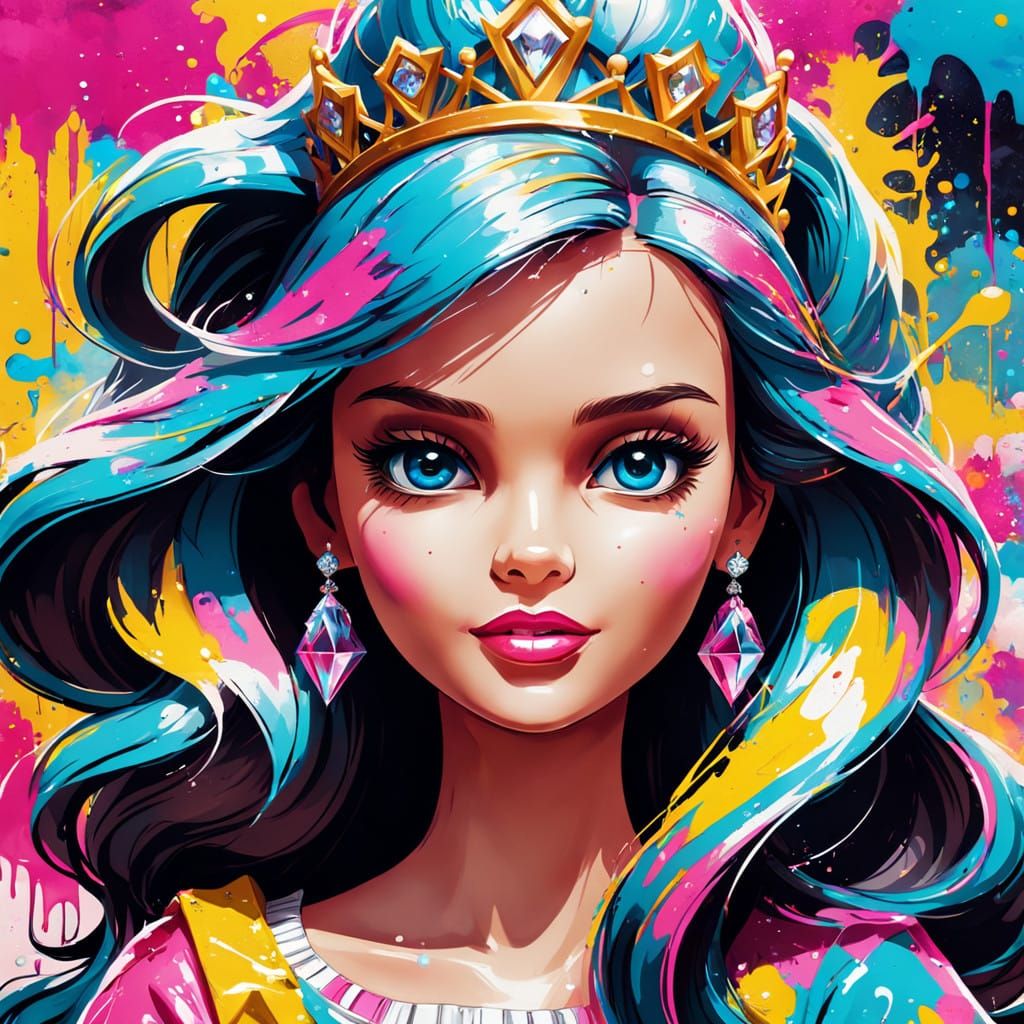 Vibrant Princess in a Melting Wonderland of Color and Light