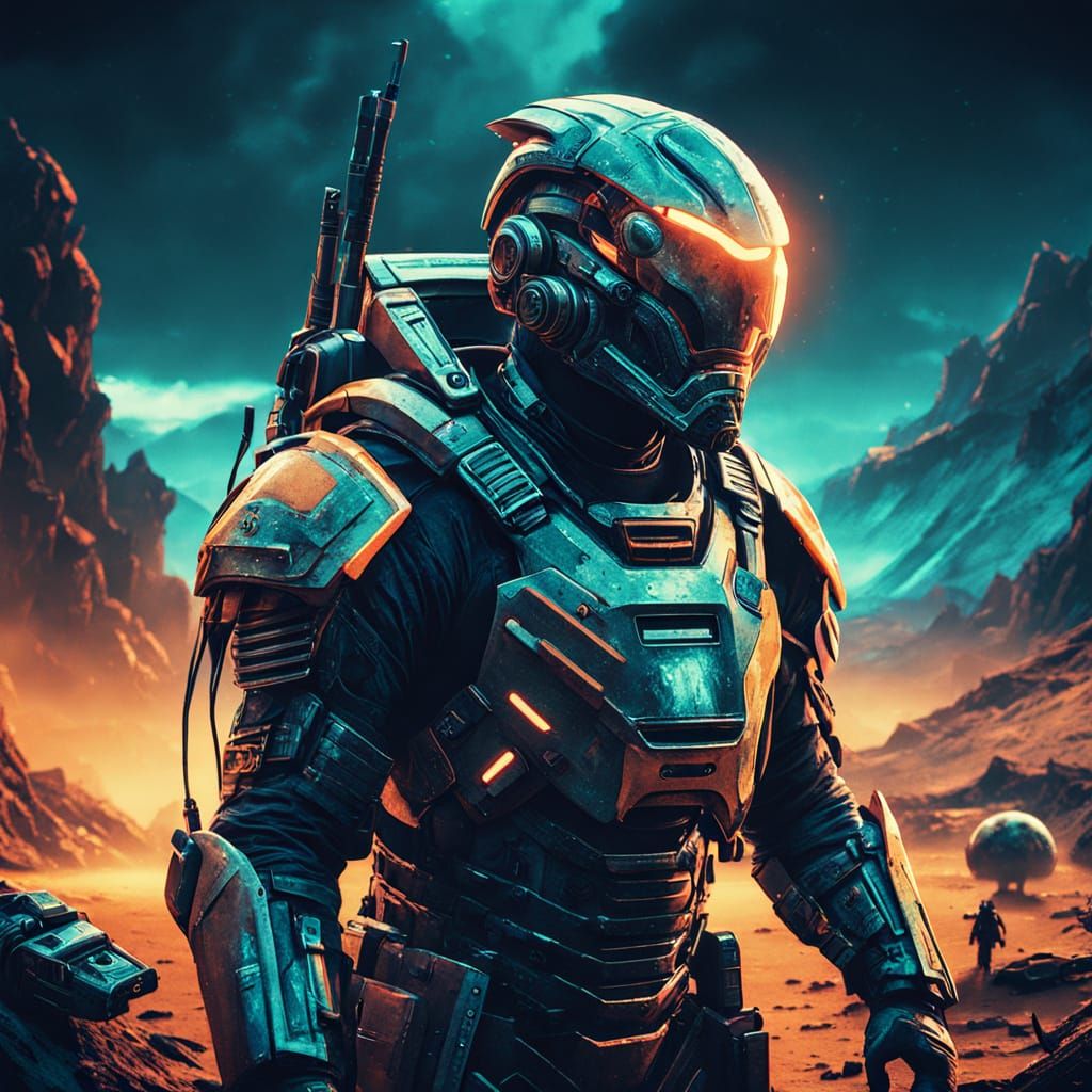 Sci-Fi Alien Soldier on War-Torn Planet
