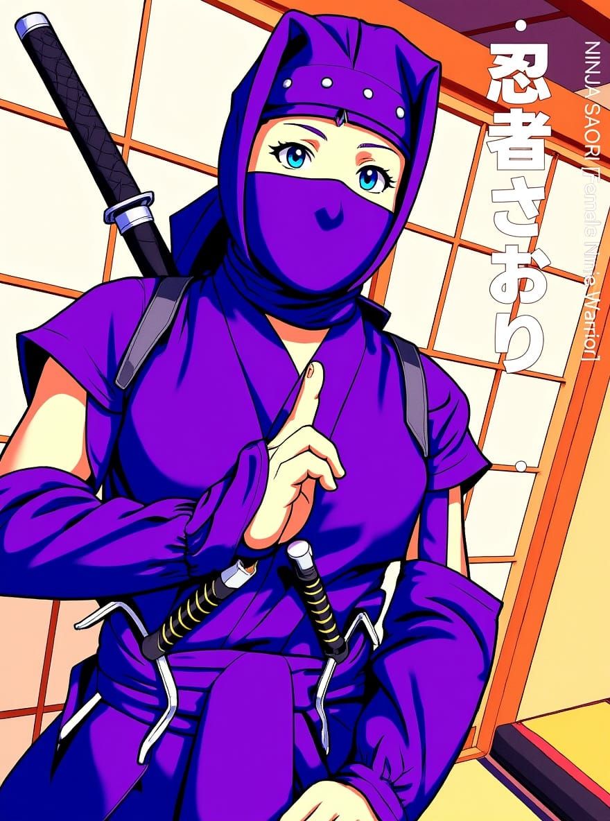 Kunoichi Warrior in Retro Anime Style