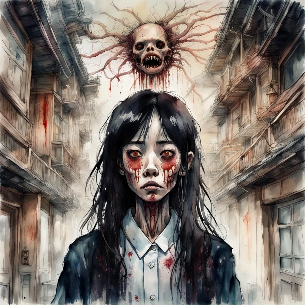 Macabre Kaonashi Monster in Ghibli-esque Wasteland