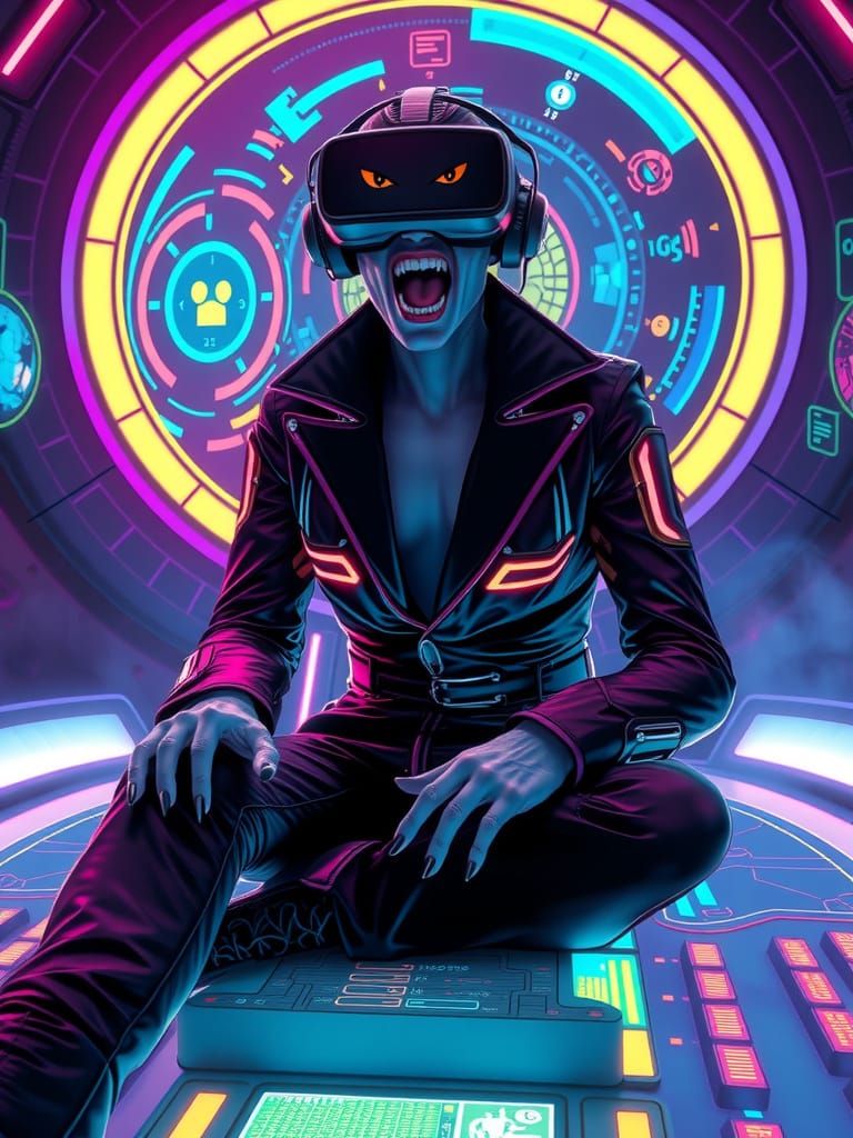 Digital Vampire in Futuristic VR Realm