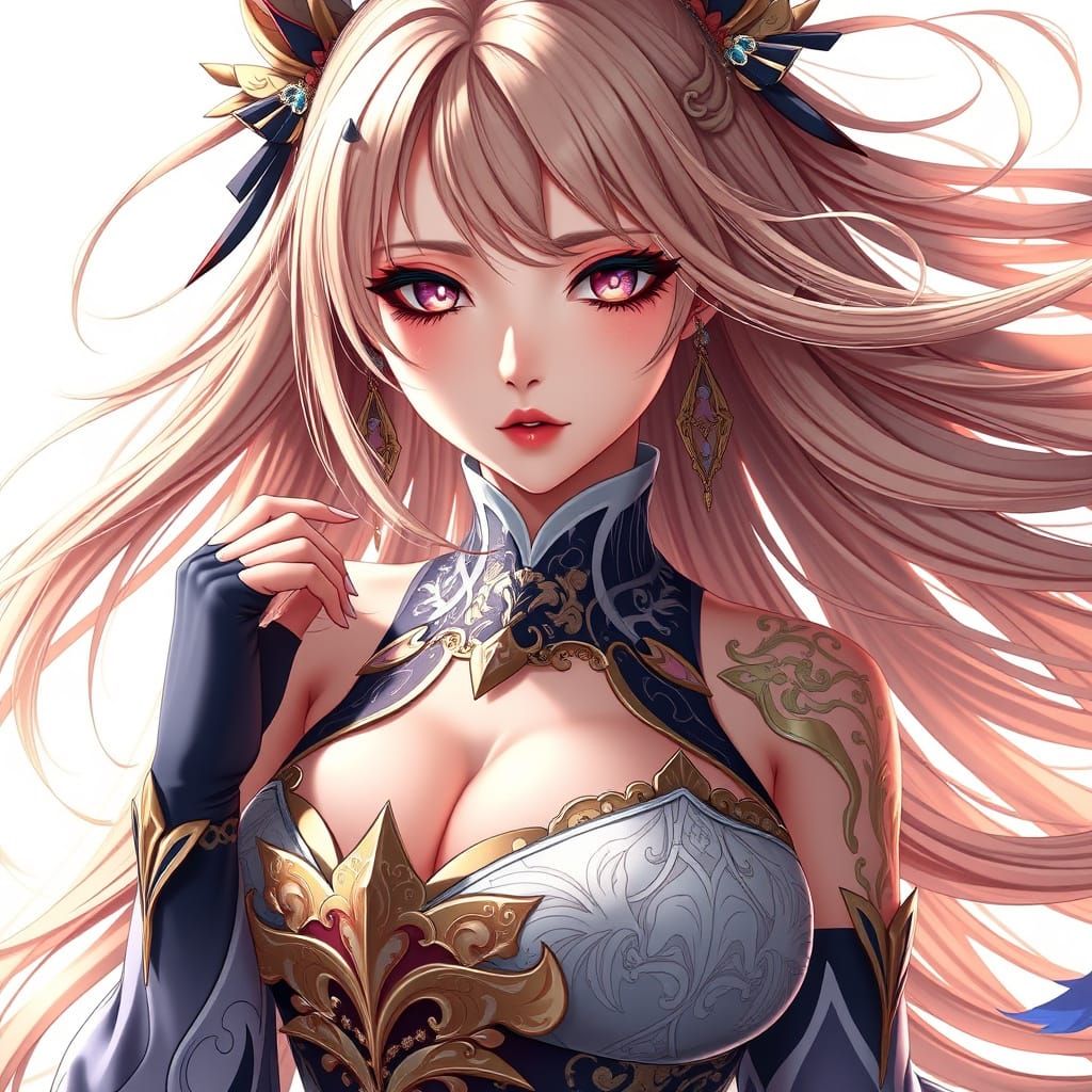 Glamorous Cyberpunk Goddess in Intricate Anime-Inspired Atti...