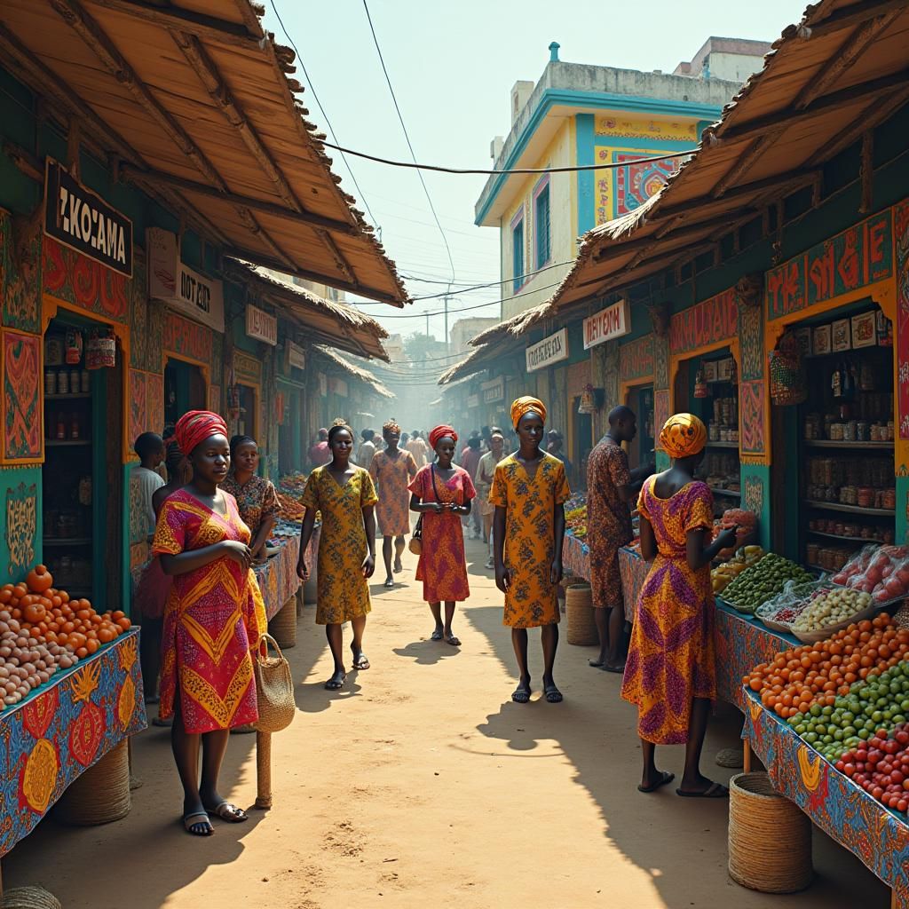 Vibrant Nigerian Marketplace Scene in Hyper-Realistic Style