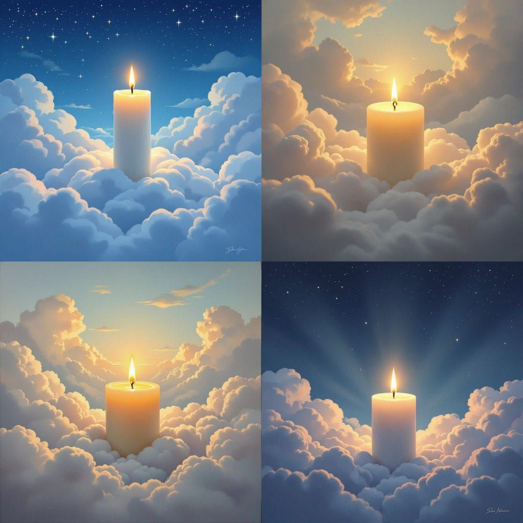 Candle Floating on Dreamlike Clouds