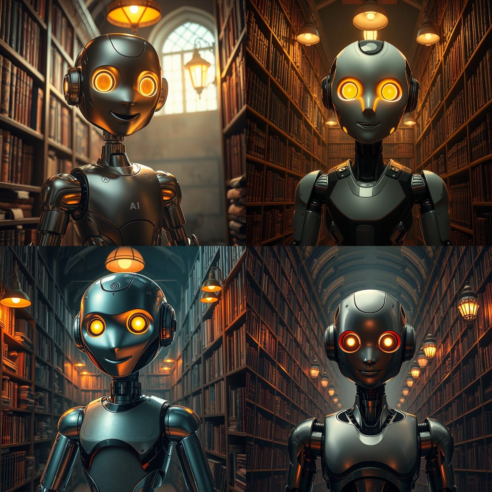 Futuristic AI Robot in Cozy Graffiti Art Library