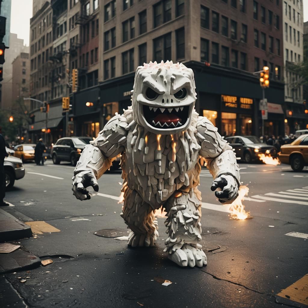 Marshmallow Monster Rampage in Cinematic Film Still