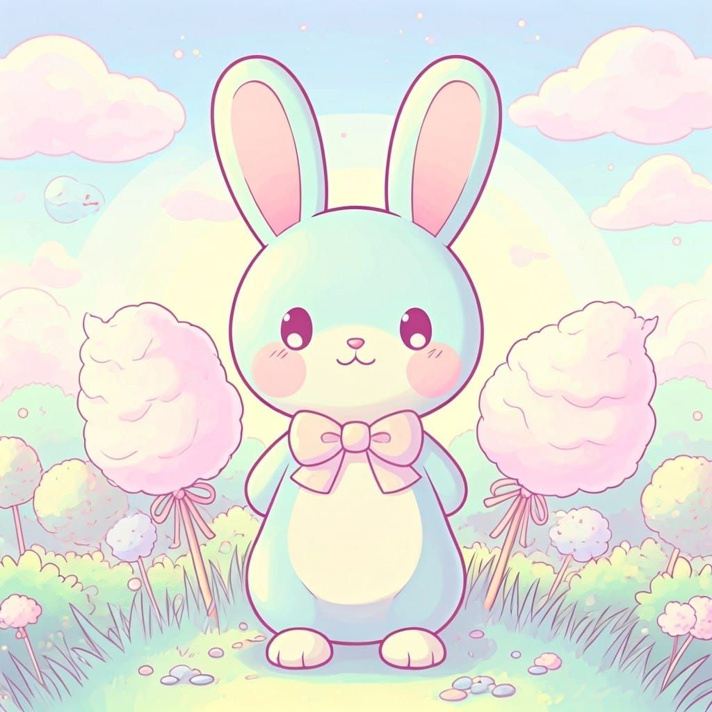 Pastel Rainbow Rabbit in Whimsical Garden