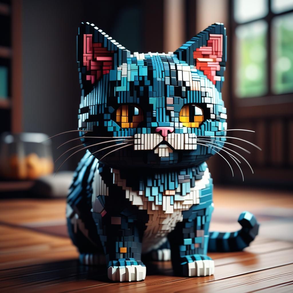 Hyperrealistic Pixel Kawaii Cat in HDR