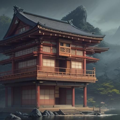 Detailed Japanese House in Fantasy Concept Art