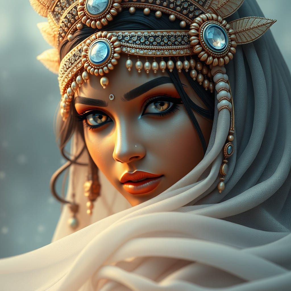 Ethereal Harem Beauty in Dreamy Fantasy 3D Closeup
